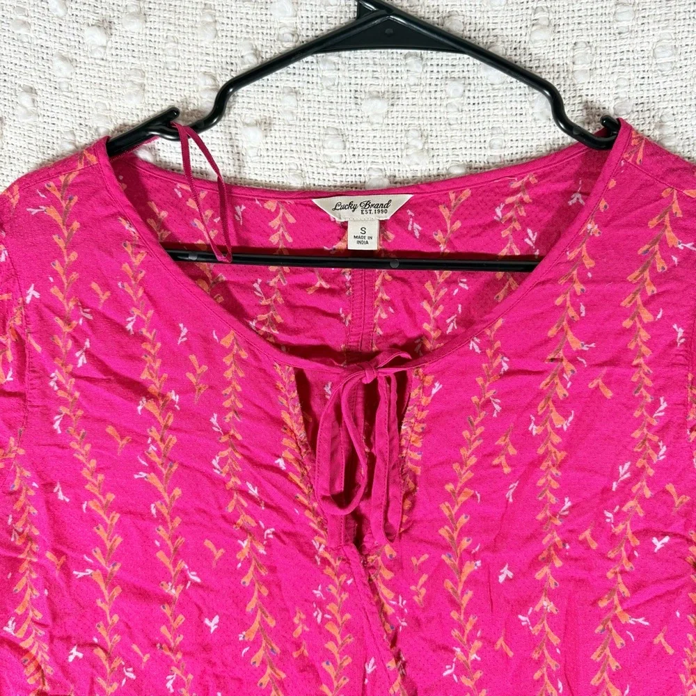 Lucky Brand Top Small Burgundy Wrap-Front Tie Neck Long Sleeve‎ Bohemian